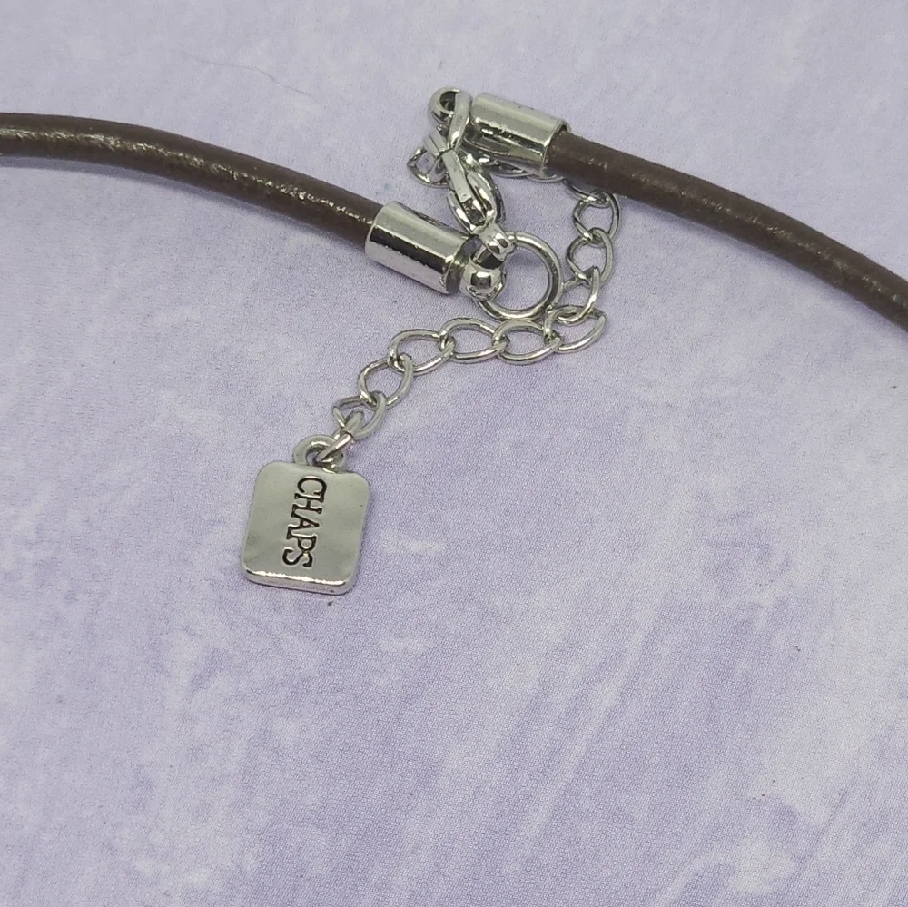 👍5 For $20 Chaps Silver Tone Charm Brown Cord Necklace
